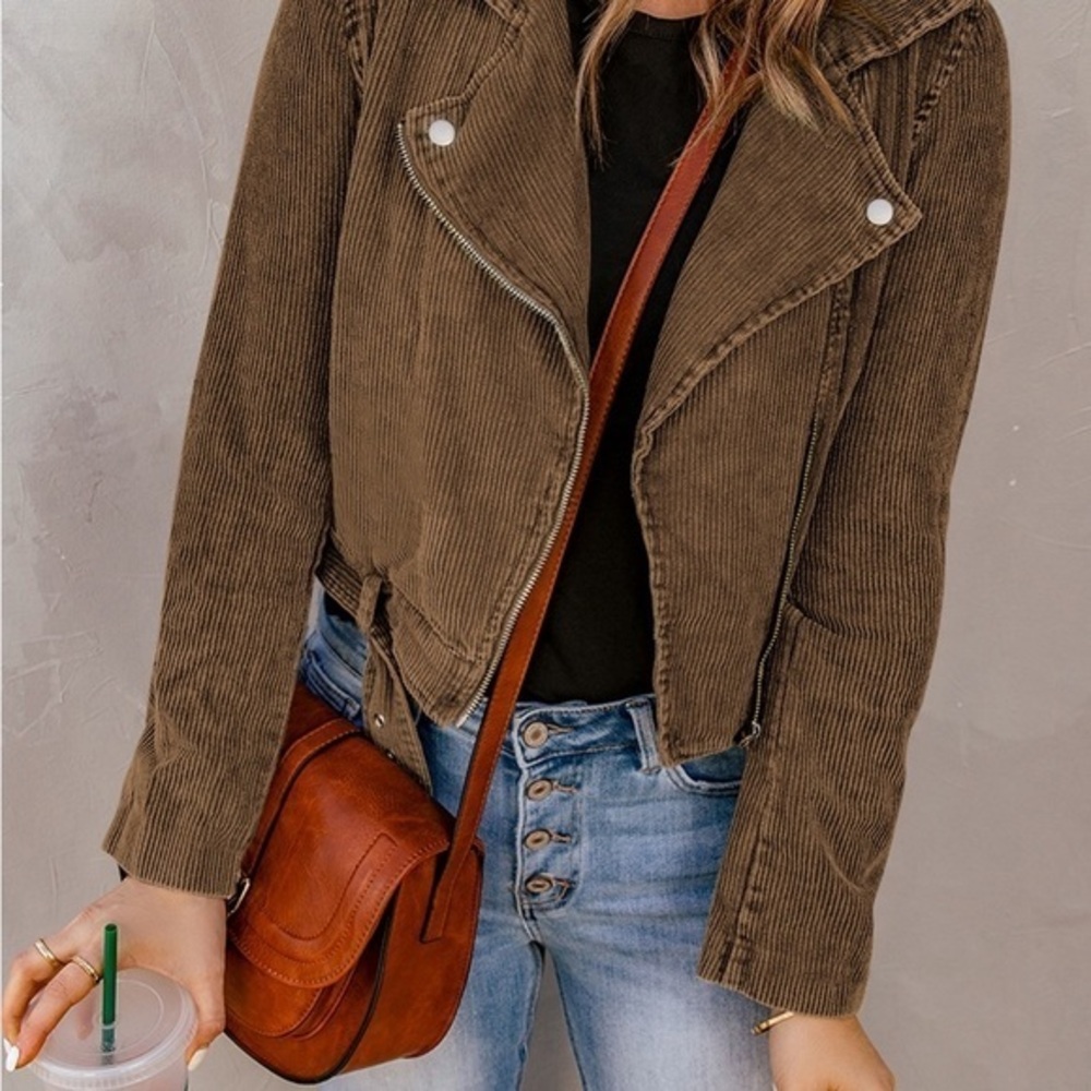 Belted Zip-Up Corduroy Jacket